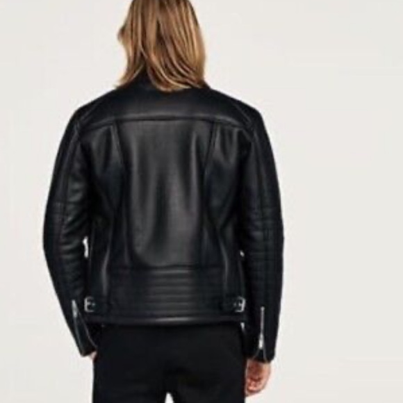 Zara Man Fleece Lined Vegan Leather Jacket with Silver Zipper Hardware - Picture 4 of 17